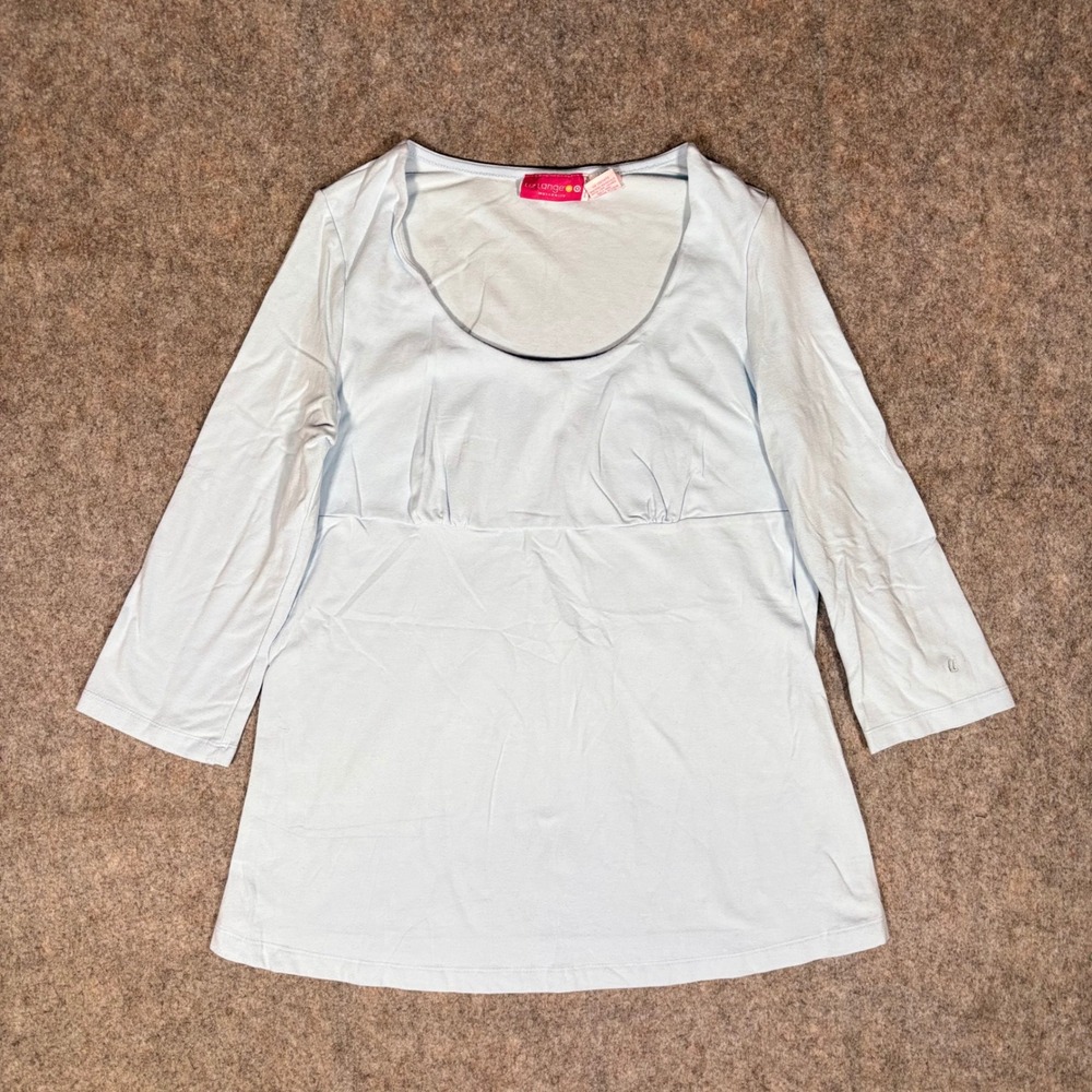 Liz Lange Maternity Tops (2) Women M Blue Purple 2PK Scoop Neck 3/4 Sleeve Y2K